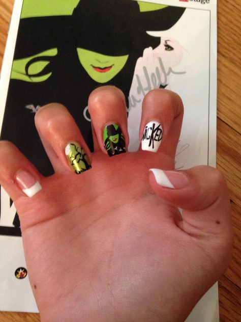 Wicked Nail Designs, Wicked Nails Musical, Elphaba Nails, Wicked Nails, Elphaba Wicked, Wicked Movie, Stylish Nails Designs, Nail Styles, Halloween Nail Designs