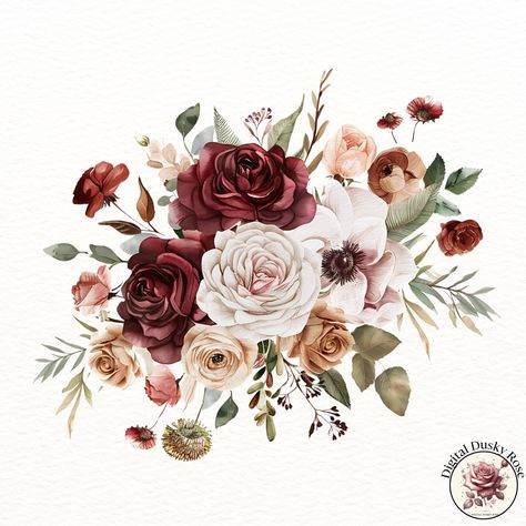 Watercolor Pink Maroon Roses Bouquet Clipart: Flower Blooms with Lush Greenery, Botanical Bundle for Wedding and Blush-Themed Projects https://digitalduskyrose.etsy.com/listing/1789457014 Bring elegance and romance to your designs with our Watercolor Pink Maroon Roses Bouquet Clipart! This stunning botanical bundle features delicate pink and maroon roses paired with lush greenery, making it perfect for creating beautiful wedding invitations, blush-themed decor, scrapbooking layouts, and mor... Maroon Roses, Binder Ideas, Bouquet Clipart, Pink And Maroon, Wedding Binder, Roses Bouquet, Beautiful Wedding Invitations, Themed Decor, Lush Greenery