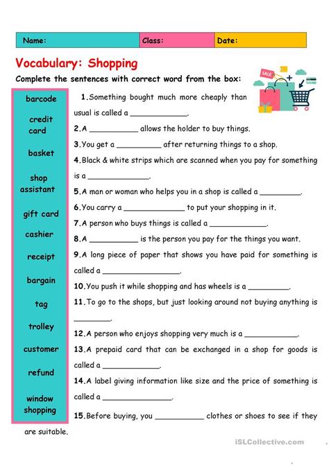 Vocabulary: Shopping - English ESL Worksheets for distance learning and physical classrooms Kids Handwriting Practice, Materi Bahasa Inggris, Life Skills Class, Esl Teaching Resources, Esl Vocabulary, Ppt Slides, English Grammar Worksheets, Grammar Practice, English Worksheets For Kids