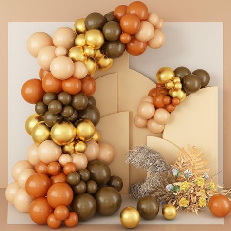 PRICES MAY VARY. 🎁VALUABLE PACK: The orange apricot brown gold balloon garland kit includes 85pcs 10" balloons, 40pcs 5" balloons, 1 roll of 16ft arch balloon strip tape, 1 roll of 100 dot glue.You can make various types of balloon arches and garland, bring you a gorgeous party decorations. 🎁EASY TO ASSEMBLE: This lovely orange beige gold balloon set has dot glue, tape strip in pack. You can creative and liven up your parties with your awesome idea. DIY any styles you like, such as a balloon g Nude Balloon Arch, Orange Balloon Arch, Brown Balloon Garland, Football Party Balloons, Fall Balloons, Football Balloons, Boho Birthday Party, Balloon Arch Kit, Orange Balloons