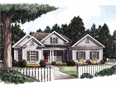 Cottage Style 1 story 3 bedrooms(s) House Plan with 1927 total square feet and 2 Full Bathroom(s) from Dream Home Source House Plans Frank Betz, Cottage Floor Plans, Shingle Exterior, Ranch House Plan, Ranch Style House Plans, Bungalow House Plans, Keeping Room, Ranch Style Homes, Ranch House Plans