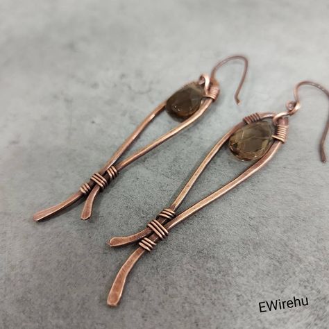 Wire Wrap Earring, Diy Copper Earrings, Copper Wire Jewelry Diy, Earring Business, Wire Moon, Extra Jewelry, Copper Wire Earrings, Copper Earrings Handmade, Wire Wrap Earrings