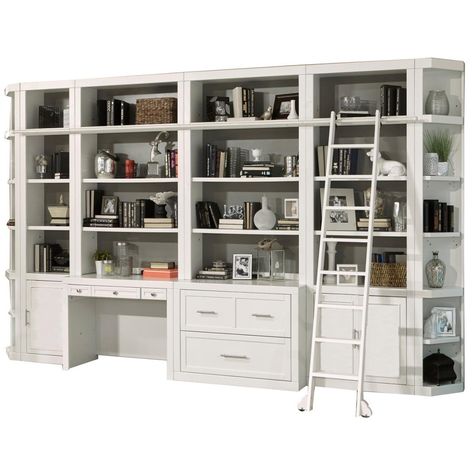 Parker House Catalina 8Pc Library Wall in WhiteFeatures: Set Includes: 1 x 2Pc 40" Library Desk & Hutch, 1 x 2Pc 40" Lateral File & Hutch, 1 x 32" Open Top Bookcase, 1 x 22" Open Top Bookcase and 2 x Outside CornerCottage W Modular Library, Library Storage, Library Desk, Cheap Office Furniture, Desk Bed, Workspace Desk, Library Wall, Creative Office, Office Bookcase