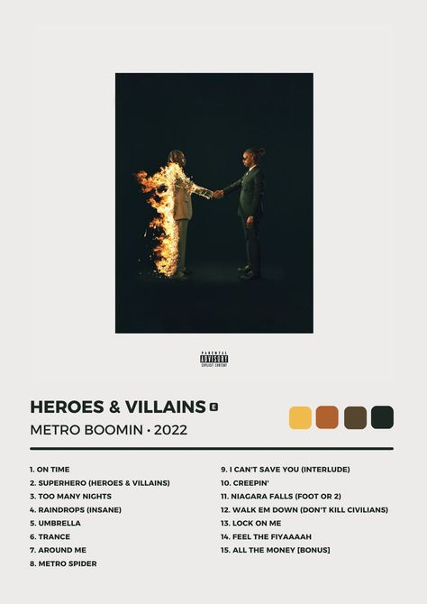 #METROBOOMIN - "HEROES & VILLAINS" (ALBUM POSTER) Rap Album Covers, Custom Album Covers, Album Cover Wallpaper Collage, Metro Boomin, Music Poster Ideas, Poster Diy, Vintage Poster Design, Music Poster Design, Cover Wallpaper