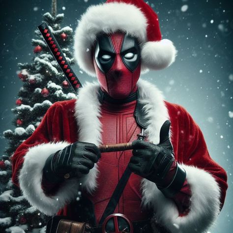 christmas deadpool navideño navidad xmas pfp generated by Ai artificial inteligence Holiday Profile Pics, Christmas Batman Pfp, Deadpool Christmas Wallpaper, Deadpool Thanksgiving, Cute Christmas Profile Pics, Deadpool Pics, Christmas Profile Pics, Wolverine Christmas, Christmas Deadpool