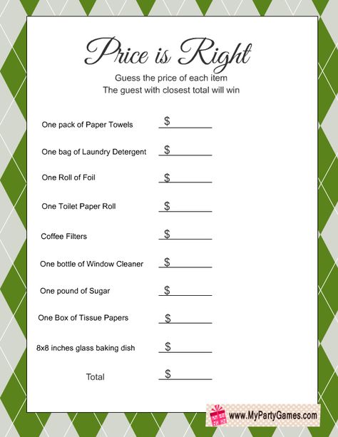 Price Is Right Games For Seniors, Activities For Elderly In Nursing Home Free Printable, Pampered Chef Housewarming Party, Games For Housewarming Party, House Warming Games Free Printable, Price Is Right Games Free Printable, Party Games For Seniors Citizens, Free Printable Games For Adults, The Price Is Right Game Ideas