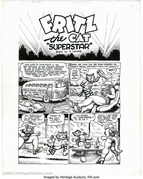 Robert Crumb - Original Art for Fritz the Cat, Complete 15-page | Lot #6421 | Heritage Auctions Robert Crumb Art, Fritz The Cat, Small Business Web Design, Ralph Bakshi, Underground Comix, American Greetings Cards, Moving To San Francisco, Robert Crumb, Business Web Design