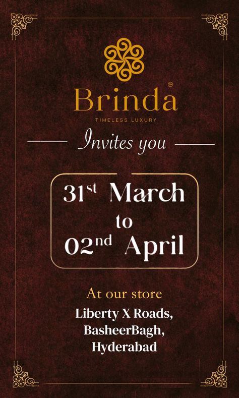 Brinda invites you to private exhibition of Timeless Diamond Jewellery | WEDDING COLLECTION |
At our showroom at :
Liberty X Roads, BasheerBagh, Hyderabad
You can contact for more details : 9000220016, 9100791001
#privateexhibition #brindaexhibition #exhibitionatrbinda #jewelleryexhibition #jewelleryexhibitions #jewelleryexhibitionhyderabad #jewelleryexhibitions #diamondcollection #diamondnecklace #necklace #weddingnecklace #polki #polkicollection #diamondpolki Jewelry Exhibition Invitation, Jewellery Exhibition Invitation, Exhibition Invitation, Jewellery Exhibition, Diamond Wedding Jewelry, Jewellery Wedding, Jewelry Photoshoot, Wedding Jewellery Collection, Wedding Collection