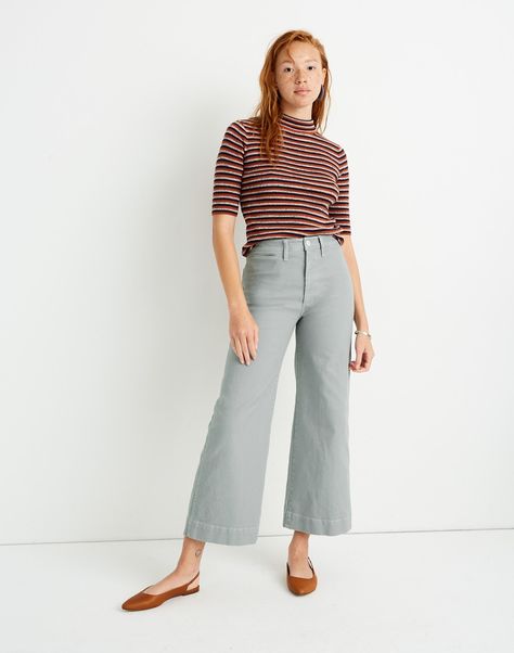 Madewell Petite Emmett Wide-Leg Crop Pants in BLUE HORIZON - Size P37 Madewell Outfits, Grey Pant, Wide Leg Crop Pants, Culotte Jumpsuit, Wide Leg Cropped Pants, Slim Leg Pants, Fashion Joggers, Crop Pants, Chunky Sweater