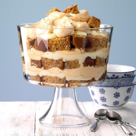 Honey Gingerbread Trifle Recipe -My husband's grandma made the most amazing honey gingerbread. It's wonderful all on its own, but when you add it to a trifle, your guests are sure to ask for the recipe. —Tami Kuehl, Loup City, Nebraska Carrot Cake Trifle, Honey Gingerbread, Pudding Caramel, Gingerbread Trifle, Tiramisu Trifle, Cake Trifle, Nutella Ganache, Easy Tiramisu, Icebox Desserts