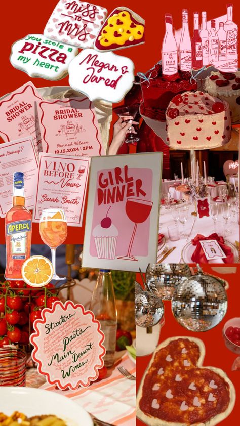 Pasta Bachelorette Party, Romance Themed Party, Pizza Night Bachelorette, Italian Bridal Shower Decorations, That’s Amore Bridal, Italian Hens Theme, Tomato Themed Birthday Party, Citrus Bridal Shower Backdrop, Bridal Shower Mood Board