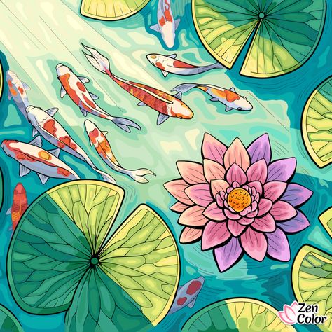 Diy Ceramic Painting, Doodle Fish, Diy Resin Table, Water Under The Bridge, Green Landscapes, Koi Art, Zen Colors, Under The Bridge, Sketch Book Ideas