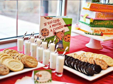 Milk Station, Storybook Party, Creative Baby Shower Themes, Cookie Birthday, Book Themed Party, Cookie Birthday Party, Cookies Party, Mouse A Cookie, Storybook Baby Shower