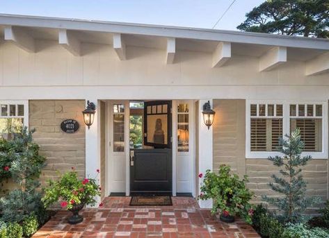 Front Door Ideas Split Door Traditional Front Door, Ranch Cottage, Six Panel Door, Exterior Updates, Single French Door, Curb Appeal Ideas, Split Door, Front Door Planters, Brick Floors