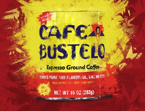 Cafe Bustelo Art, Cafe Bustelo Iced Coffee, Latino Coffee Shop, Cafe Posters Coffee Art Prints, Cafe Bustelo, Colombian Coffee, Spanish Alphabet, Afro Latina, Coffee Grounds