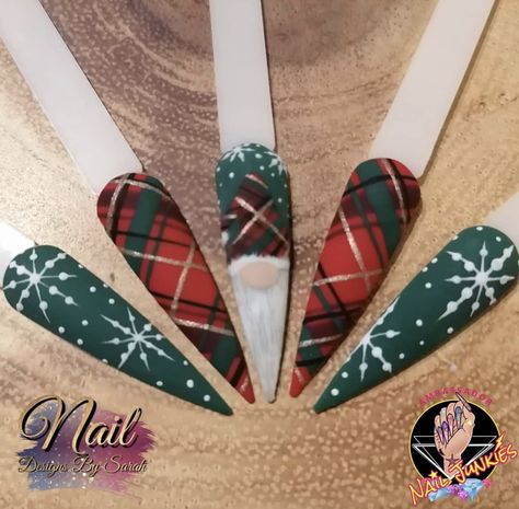 Christmas Tartan Nails, Tartan Christmas Nails, Red Plaid Nail Designs, Christmas Stilleto Nails, Christmas Nails Green And Red, Plaid Nails Christmas, Party Nails Designs, Plaid Christmas Nails, Winter Nail 2023