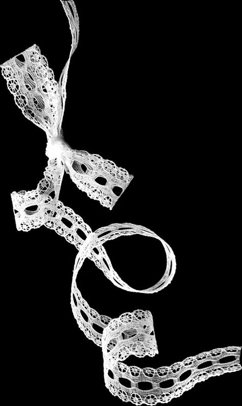 Black Background, Ribbon, Lace, White, Black