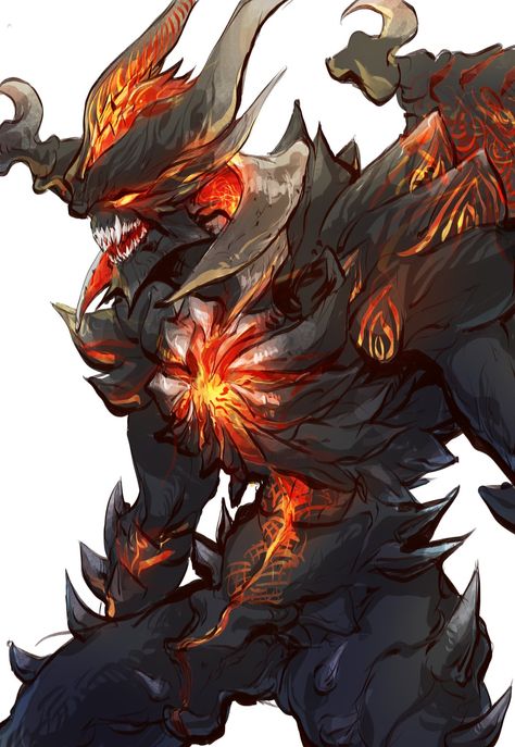 Demon Armor Concept Art, Fire Monster Character Design, Fire Monster Concept Art, Red Dragon Archfiend Art, Lucifero Black Clover Demon, Monsters Rpg, Dante Devil Trigger, Ezreal League Of Legends, Devil Trigger