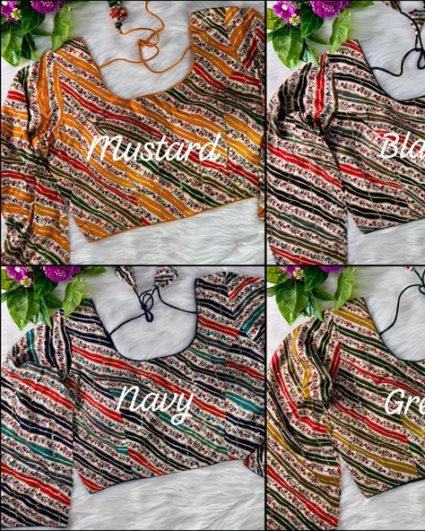 Price__599 free shipping *KARVA CHAUTH SPECIAL BEAUTIFIL FULL LONG SLEEVES LEHERIYA BLOUSE.* *PURE VISCOSE RAYON PRINT WITH Sequence Work BLOUSE* *Rayon Print Fab+Sequence Work* *FABRIC*:--Heavy Rayon Cotton . *SIZE*:-*Size 40” Ready ulter upto 42_Inch.* *SLEEVES*:- * 19” Sleeves *DESGINE*:- Beautiful Traditional Blouse Heavy Stitching Heavy Padded With Beautiful Halter Neck Pattern BACK open Style *COLOUR*:-- *4* colour available Halter Neck Pattern, Karva Chauth, Sequence Work, Viscose Rayon, Work Blouse, Neck Pattern, Halter Neck, Stitching, Long Sleeves