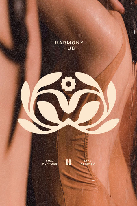 The floral logo and brand identity for Harmony Hub, a mindset and wellness coaching service. Sacred Geometry Branding, Wellness Design Graphic, Holistic Branding Design, Coaching Branding Design, Floral Branding Design, Sunflower Branding, Photographer Brand Identity, Naturopathy Logo, Luxury Wellness Branding