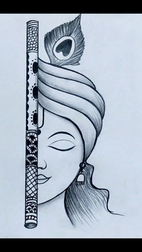 Krishna Painting With Flute, Diwali Sketch Pencil, Easy Drawings Sketches Ideas, Janamashtmi Drawings, Canvas Sketch Ideas, Lord Krishna Drawing Pencil, Colour Pencil Art Drawings, Shri Krishna Drawing, Rangoli Sketch