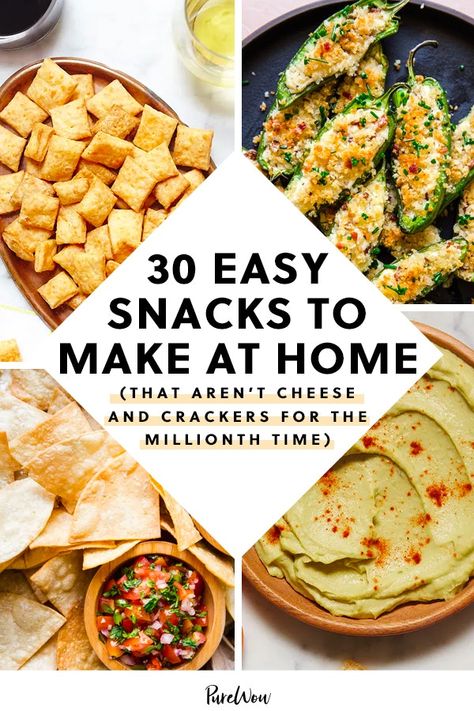 30 Easy Snacks to Make at Home (That Aren’t Cheese and Crackers for the Millionth Time) #purewow #food #recipe #easy #snack Easy Snacks To Make, Snacks To Make At Home, Homemade Cheese Crackers, Chicken Flautas, Snack Easy, Family Snacks, Quick Healthy Snacks, Cheese And Crackers, Food Snack