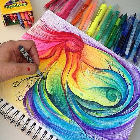 Crayon Drawing Ideas, Crayon Drawing, Crayon Art, Amazing Drawings, Pics Art, Art Journals, Drawing Techniques, Cool Drawings, Doodle Art