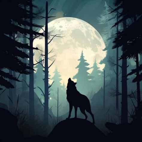 Wolf Howling at Moon in Woods Backgrounds Woods Backgrounds, Wolf Howling At The Moon, Monogram Tattoo, Cat Brain, Kawaii Penguin, Howling At The Moon, Postcard Mockup, Fire Flower, Galaxy Background