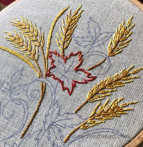 Wheat Embroidery Pattern, Embroidery Wheat, Wheat Stitch Embroidery Design, Wheat Embroidery, Hand Embroidery Patterns Free, Ribbon Embroidery Tutorial, Embroidery Lessons, Hand Embroidered Flowers, String Crafts