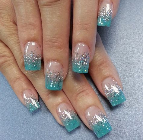 Very simple and gorgeous Matte Make Up, Aqua Nails, Teal Nails, Turquoise Nails, Valentine Nails, Mermaid Nails, French Nail, Nail Designs Glitter, Silver Nails