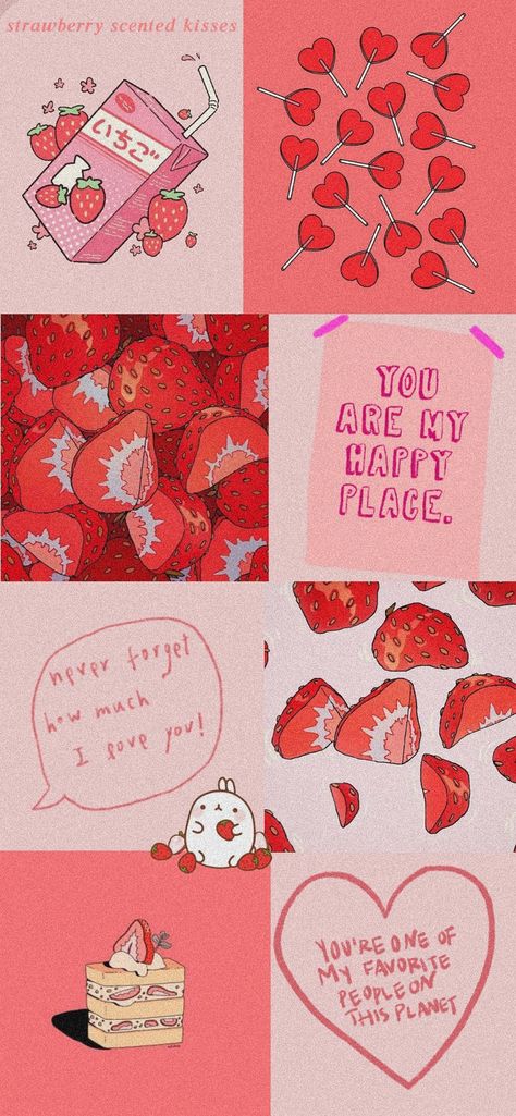 Animated Strawberry Aesthetic, Iphone Wallpaper Strawberry Aesthetic, Strawberry Wallpaper Aesthetic Iphone, Strawberry Cute Aesthetic, Cilek Wallpaper, Strawberrycore Aesthetic Wallpaper, Strawberry Phone Wallpaper Aesthetic, Cute Strawberry Widget, Strawberry Theme Wallpaper