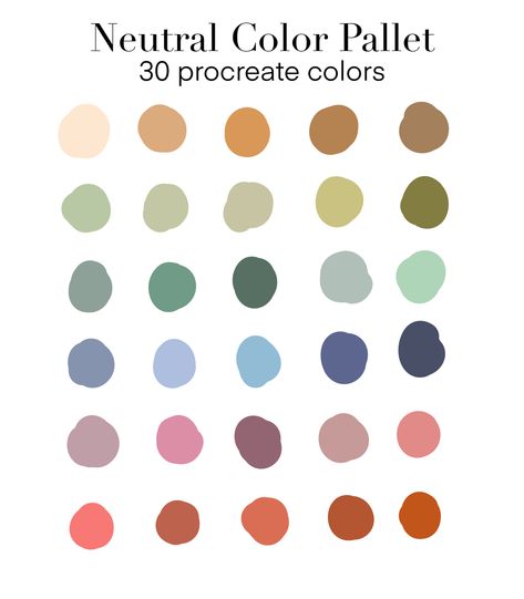 FREEBIE! Neutral Procreate Color Palette- 30 Procreate Colors Aesthetic Procreate Pallete, Colour Palette For Procreate, Pro Create Pallets, Storybook Color Palette, Procreate Free Palettes, Small Color Palette, Procreate Color Palette Free Download, Neutral Cool Color Palette, Procreate Pallets Free