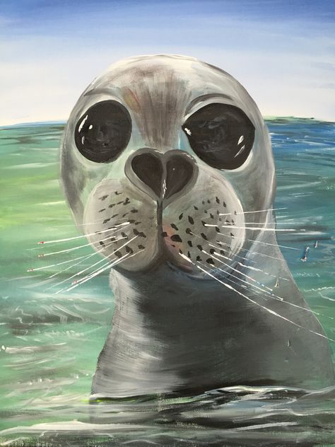 Seal here Seal Painting, Sea Life Painting, Wine And Canvas, Paint Nite, Painting Canvases, Night Painting, Art Masters, Painting Lessons, Painting Class