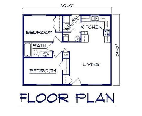 20x30 House Plans, 2 Bedroom Floor Plans, Two Bedroom Apartment, Cottage Floor Plans, Two Bedroom House, Cabin Floor, 2 Bedroom House Plans, House Plans One Story, Cabin Floor Plans