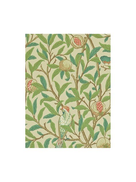 BuyMorris & Co. Bird and Pomegranate Wallpaper, 212539 Online at johnlewis.com Bird And Pomegranate Wallpaper, Pomegranate Wallpaper, Cloakroom Toilet, Murals Wallpaper, Ancient Beauty, Blue Colour Palette, Paper Wallpaper, Dining Room Ideas, Green Wallpaper