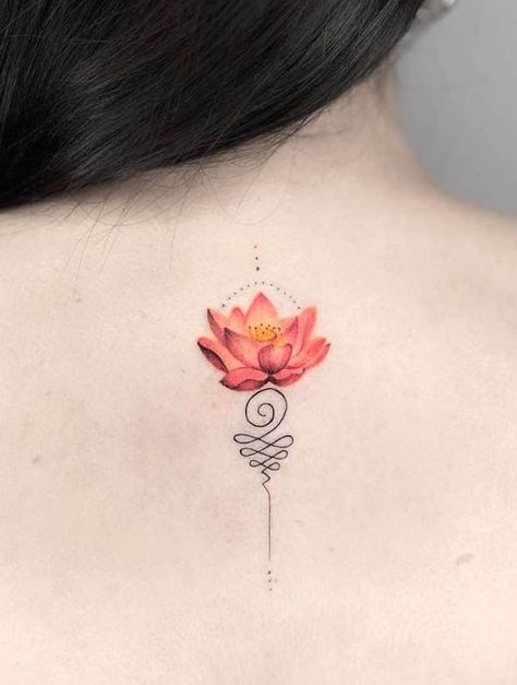 Red Unalome Tattoo, Colour Lotus Flower Tattoo, Colour Lotus Tattoo, Lotus Tattoo Forearm, Rachel Tattoo, Unalome Lotus Tattoo, Pink Lotus Tattoo, Bestie Tats, Unalome Lotus