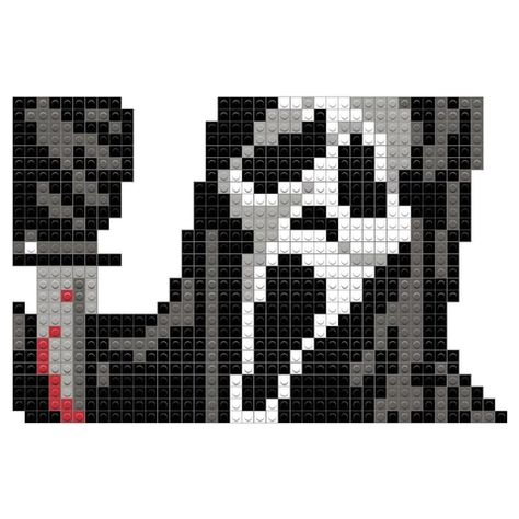 Ghostface Minecraft, Ghostface Cross Stitch, Ghost Face Pixel Art, Ghostface Perler Beads, Ghostface Pixel Art, Scream Pixel Art, Ghostface Crochet, Scarie Movie, Easy Pixel Art