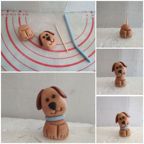 Fondant Dog, Fondant Animals, Dog Birthday Cake, Dog Bakery, Dog Steps, Polymer Clay Ornaments, Modeling Chocolate, Dog Cake, Clay Animals