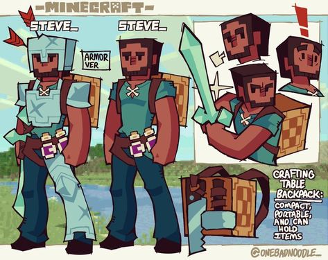 Minecraft Fan Art Steve, Minecraft Poses Reference, Doni Bobes Minecraft, Minecraft Steve Fanart, Steve Minecraft Fanart, Minecraft Character Design, Minecraft Concept Art, Minecraft Oc, Noodle Art