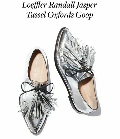 Silver Oxford Shoes, Silver Oxfords, Metallic Oxfords, Oxford Shoes Outfit, Loeffler Randall Shoes, Shoes Oxford, Tassel Shoes, Flat Pumps, Oxford Flats