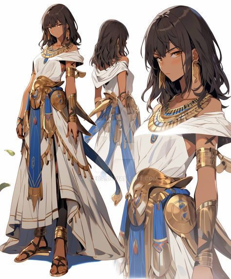 Egypt Character Design, Egyptian Oc, Egyptian Character Design, Egyptian Clothes, Anime Egyptian, Japon Illustration, Female Character Design, Character Design References, Fantasy Clothing