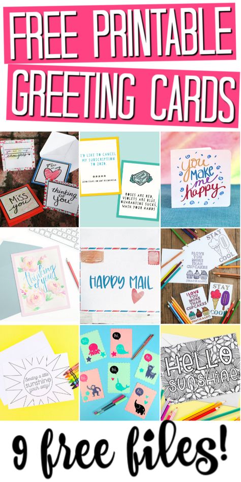 Get these 9 free greeting card files then print them at home! A great way to put a smile on someone's face just because! #greetingcards #printable #freeprintable Hello Printable, Christian Birthday Cards, Encouragement Printables, Fun Activity For Kids, Send To Friends, Joy Cards, Free Printable Cards, Print Greeting Cards, Free Greeting Cards