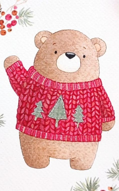 Best Illustration, Christmas Present Tags, Animal Illustration Kids, Christmas Bookmarks, Posca Marker, Floral Wallpaper Iphone, Christmas Teddy Bear, Bear Illustration, Canvas Painting Designs