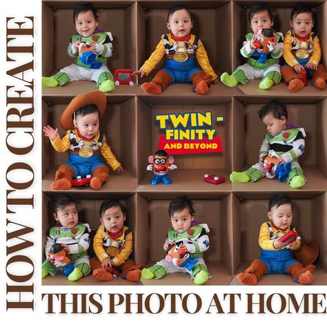 My twins are turning ONE! And we are throwing them a Twinfinity and Beyond themed party. I’ll be sharing all of our DIY projects for this party, starting with this photoshoot. Get the full step by step guide on our blog! #firstbirthday #twinsfirstbirthday #toystoryparty #toystorypartyideas #birthdaypartyideas #twinlife #twinmom #toystorytheme #twinfinityandbeyond #diybirthdaydecor #diyphotoshoot #twinphotoshoot #diybirthday #buzzlightyear #woody #toystory Buzz Lightyear And Woody, Woody From Toy Story, Mini Photoshoot, Raising Twins, Toy Story Theme, Twin Life, Twin Photos, Photoshoot Studio, Diy Birthday Decorations