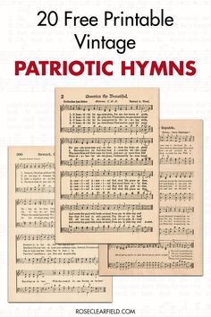 A collection of 20 FREE printable vintage patriotic hymns! Includes America the Beautiful, My Country 'Tis of Thee, The Star-Spangled Banner, Battle Hymn of the Republic, and more. Perfect for Memorial Day and 4th of July masses and church services as well as custom wall art and DIY projects. #freeprintables #printablehymns #printablesheetmusic #patriotichymns Patriotic Printables, Printable Hymns, Faith Of Our Fathers, Sheet Music Crafts, Hymn Sheet Music, Patriotic Diy, Americana Crafts, Vintage Patriotic, Christmas Sheet Music