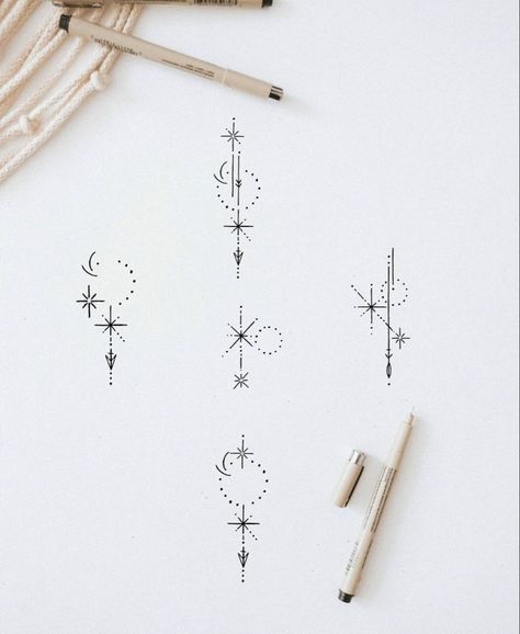 Star Geometric Tattoo, Boho Celestial Tattoo, Whistler Tattoo Ideas, Celestial Line Art Tattoo, Tiny Universe Tattoo, Small Element Tattoos, Feminine Line Tattoos, Minimalist Celestial Tattoo, Astrology Stars Tattoo