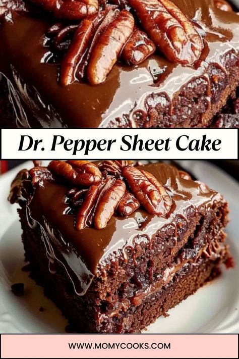 Sheet cakes are a beloved classic, but what if you could add a unique twist with the unexpected ingredient of Dr. Pepper soda? This indulgent Dr. Pepper Sheet Cake combines rich cocoa, creamy butter, and the caramel-cherry notes of Dr. Pepper to create a moist and flavor-packed dessert. Topped with a glossy Dr. Pepper frosting, this cake is bound to be the star of any gathering! Dr Pepper Sheet Cake Recipe, Dr Pepper Sheet Cake, Dr Pepper Frosting, Cherry Dr Pepper Cake Recipe, Strawberry Dr Pepper Cake, Chocolate Dr Pepper Cake, Dr Pepper Cake Recipe, Dr Pepper Chocolate Cake, Chocolate Cherry Dr Pepper Cake