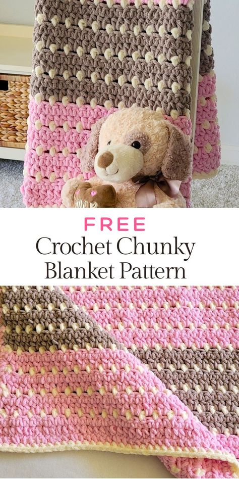 This crochet chunky baby blanket free pattern is a joy to work with. You can change up the colors and make it for a boy or a girl. This blanket pattern is simple, easy and modern. It is designed using Bernat Blanket yarn and grows fast. Crochet Afgans Bulky Yarn, Bernat Blanket Yarn Crochet Patterns, Bernat Baby Blanket Yarn Patterns, Crochet Chunky Baby Blanket, Blanket Yarn Crochet Patterns, Baby Blanket Crochet Pattern Free, Chunky Baby Blanket Crochet, Chunky Baby Blanket Crochet Pattern, Bernat Blanket Yarn Patterns