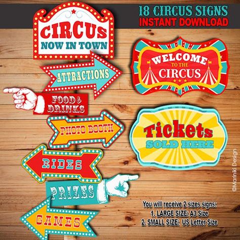 Carnival Circus Party Signs, Vintage Circus Signs, Carnival Signs, Circus Carnival Birthday, EDITABLE Party Signs Instant Download CPS1 Carnival Birthday Theme, Welcome To The Circus, Cirque Vintage, Circus Signs, Carnival Signs, Carnival Party Decorations, Circus Party Decorations, Theme Carnaval, Vintage Party Decorations