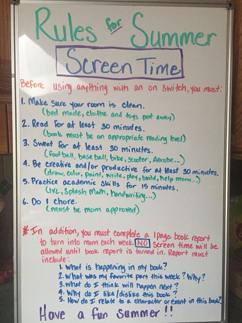 Unlimited screen time allowed after... How To Lessen Screen Time, Alternative To Screen Time, How To Lower Screen Time, Low Screen Time Aesthetic, Low Screen Time, Kids Summer Schedule, Teenage Summer, Summer Rules, Screen Time Rules